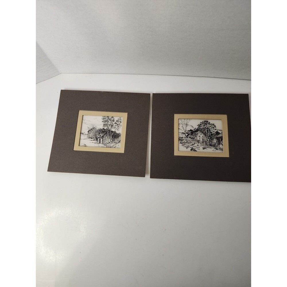 Lot Of 2 1970 Pencil Drawing On Plastic 8×7